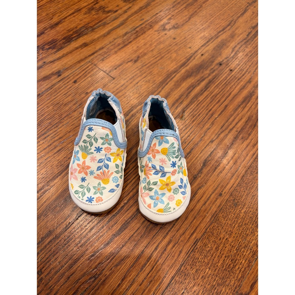 Robeez  Bloom Floral Leather Soft Sole Crib Shoes Baby Girl 6-12M